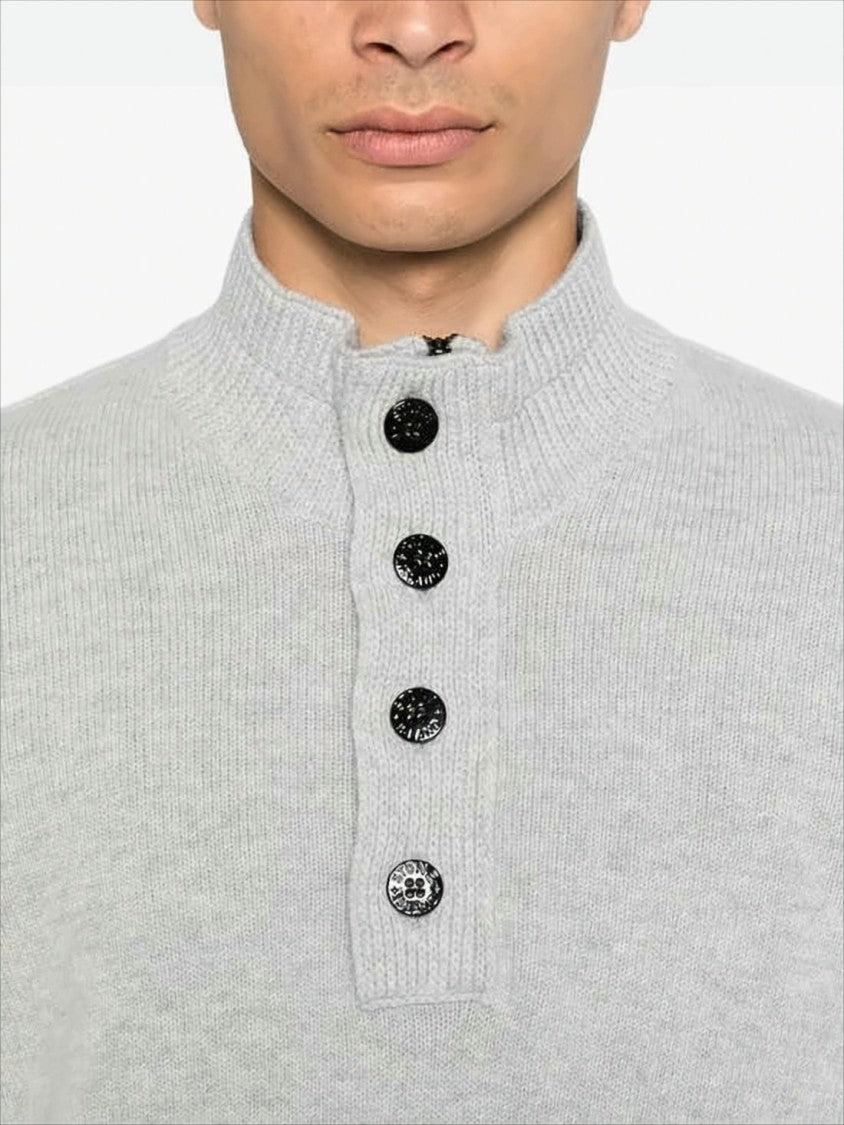 Stone Island Knitted Turtleneck Sweater With Ribbed Texture And Buttoned Placket