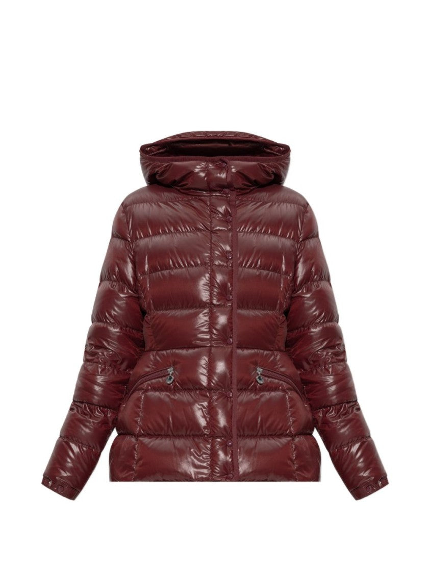 Moncler Burgundy Glossy Quilted Hooded Jacket
