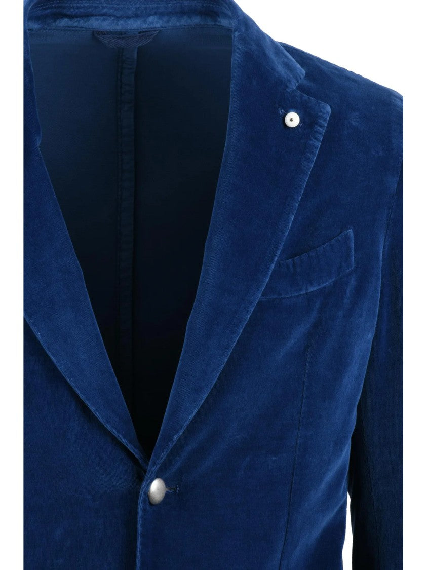 L.B.M. 1911 Royal Blue Cotton Velvet Jacket With Structured Lapel And Tailored Fit