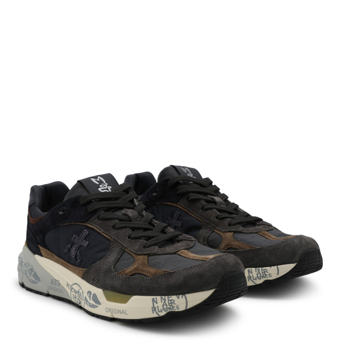Premiata Layered Suede Fabric Chunky Sole Sneakers
