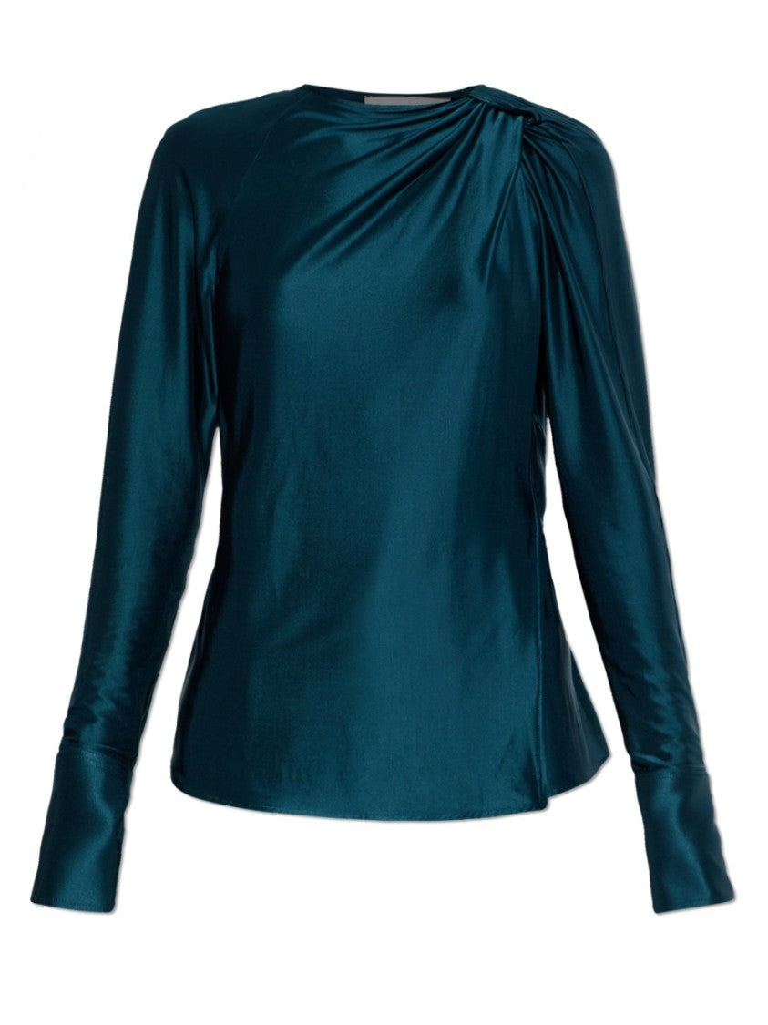 Victoria Beckham Draped Long-Sleeved Extended Cuffs Blouse