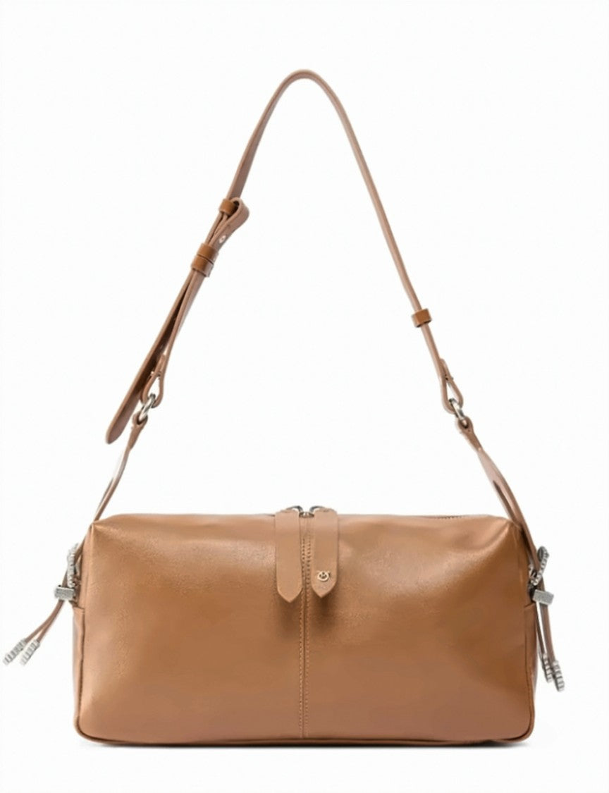 Pinko Tan Leather Smooth Shoulder Bag