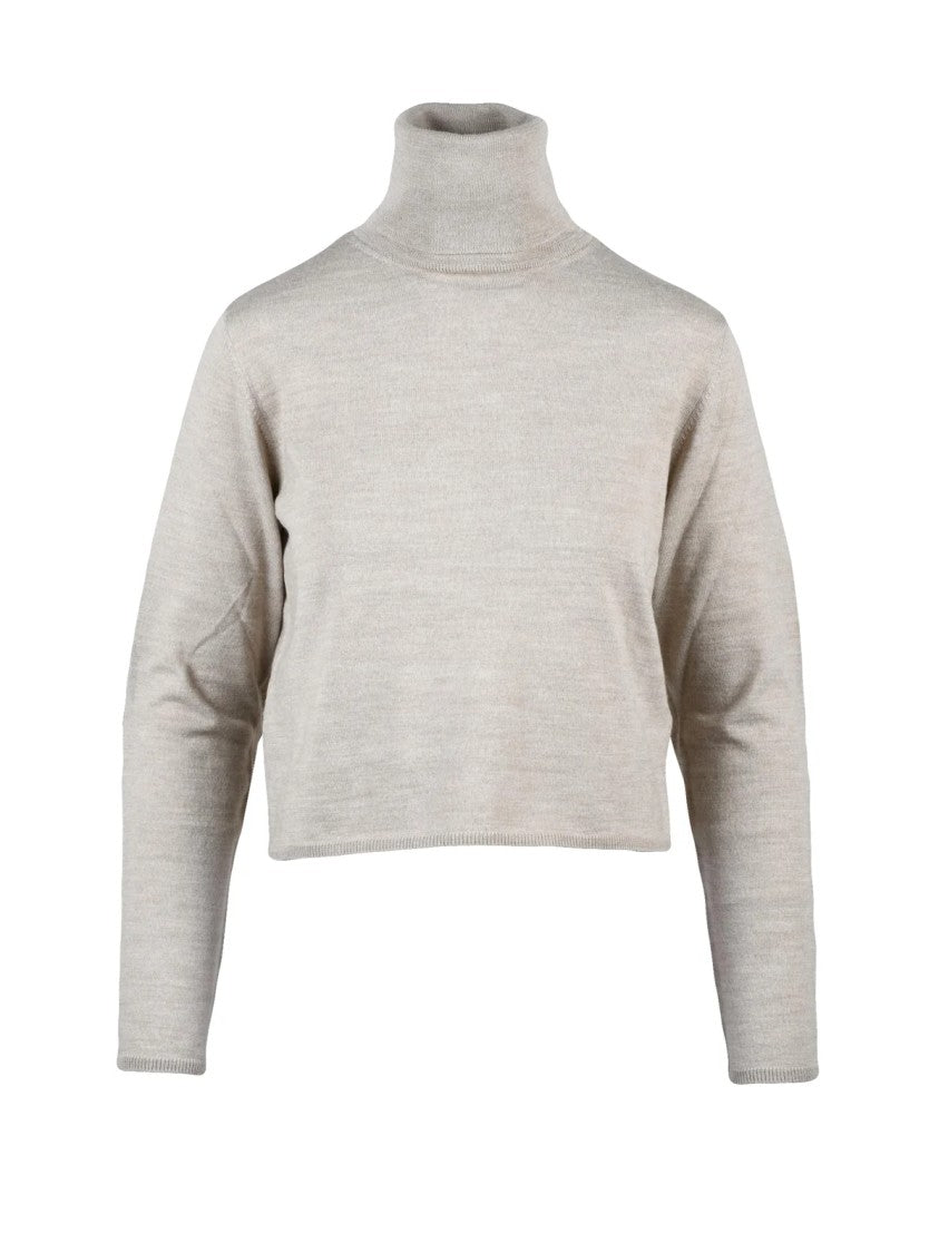 Mm6 By Maison Margiela Short Cyclist Sweater With Leather Patches And Turtleneck