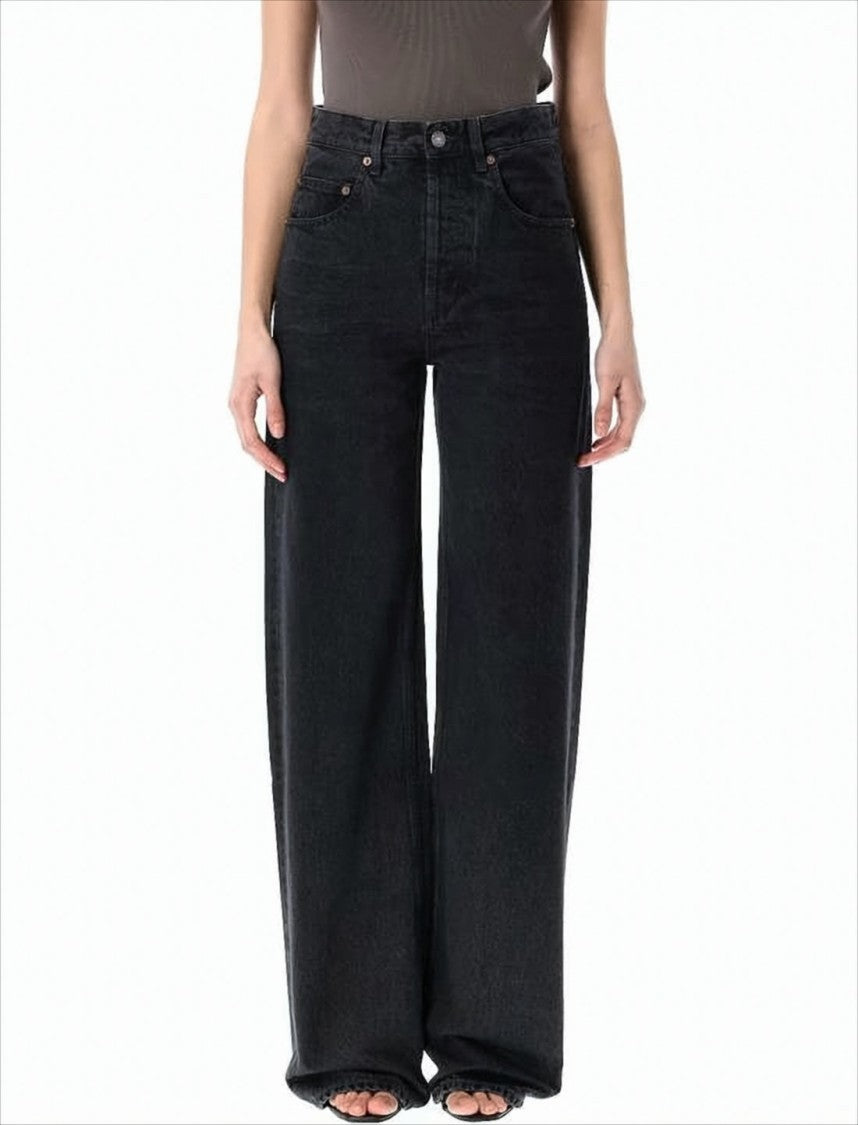 Saint Laurent High-Waisted Wide-Leg Denim Pants With Copper Rivets