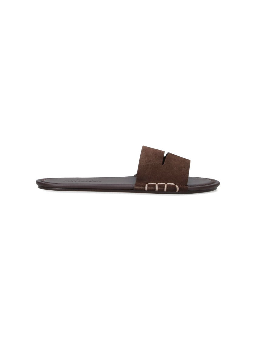 J. W. Anderson Brown Calf Leather Open-Toe Slides With Contrast Stitching