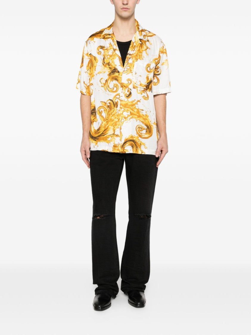 Versace Jeans Couture Short-Sleeve Baroque Print Shirt With Camp Collar