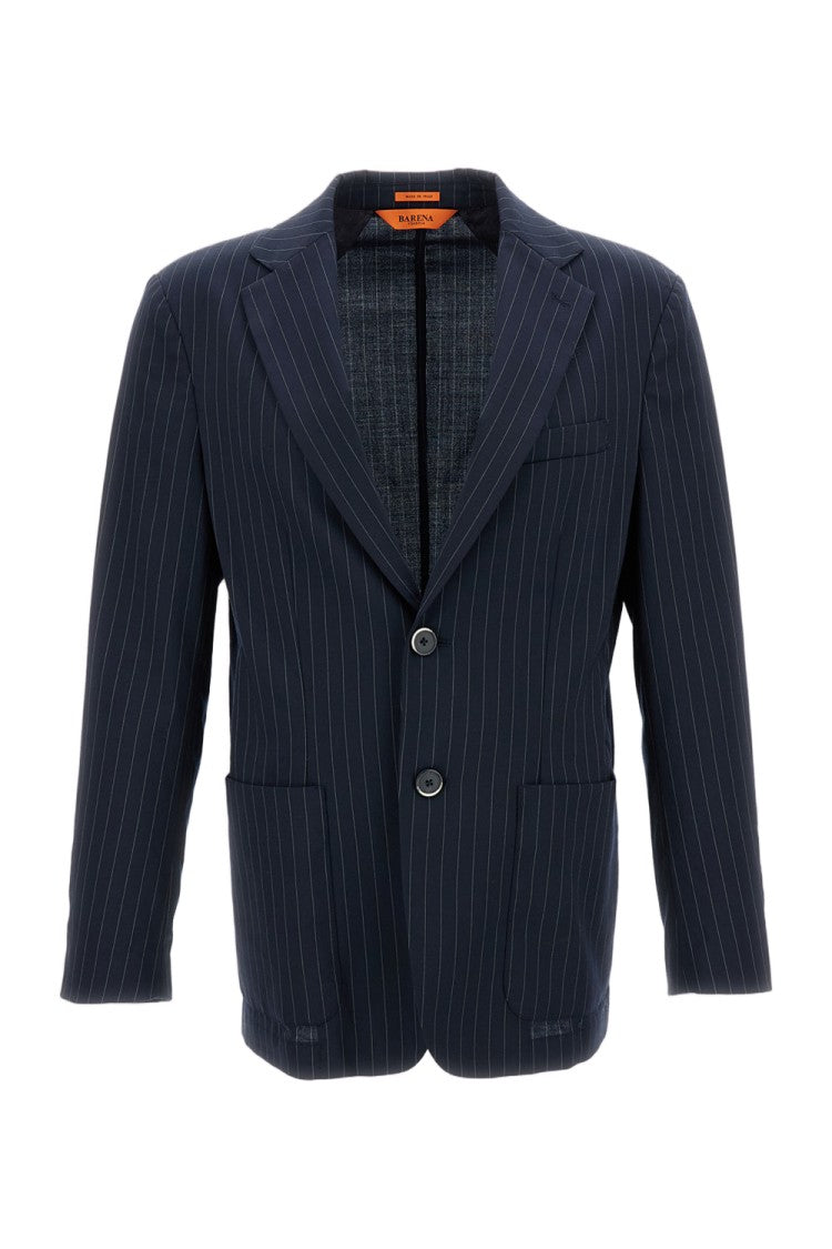 Barena Pinstripe Blue Single-Breasted Wool Blend Jacket