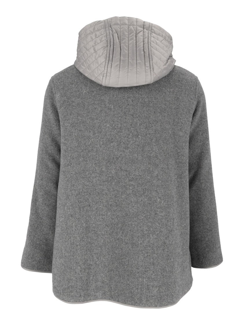 Fay Dual-Material Short Jacket With Quilted Hood And Hook Closure