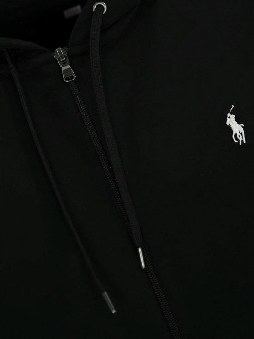 Polo Ralph Lauren Black Zip-Up Hoodie With Adjustable Drawstring And Embroidered Logo