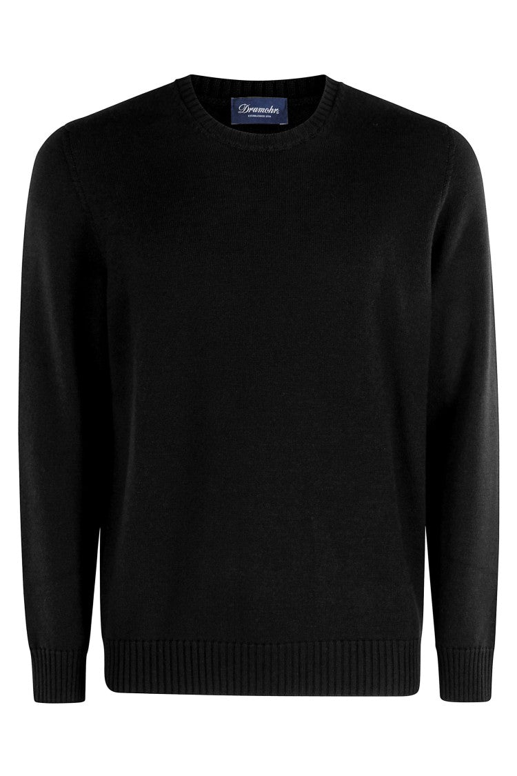 Drumohr Black Double-Ply Merino Wool Crew Neck Sweater