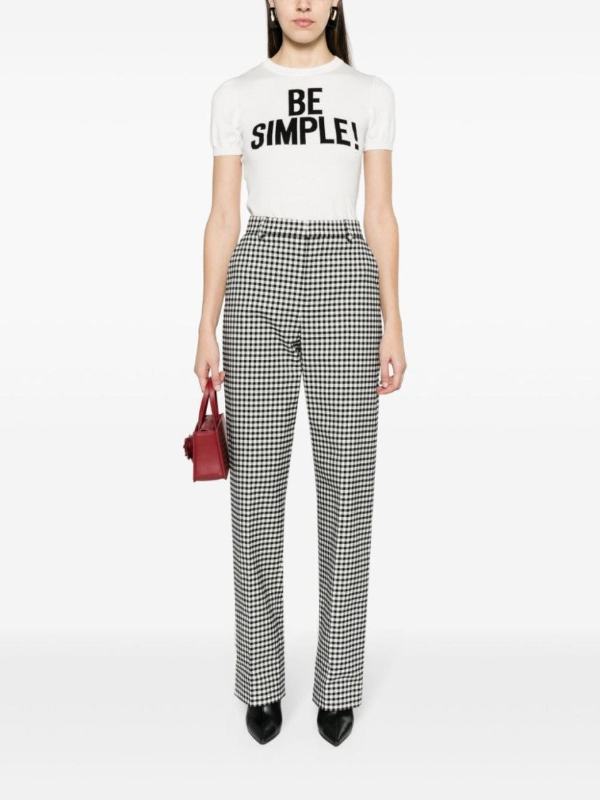 Moschino Intarsia-Knit Short-Sleeve Sweater With Bold Slogan