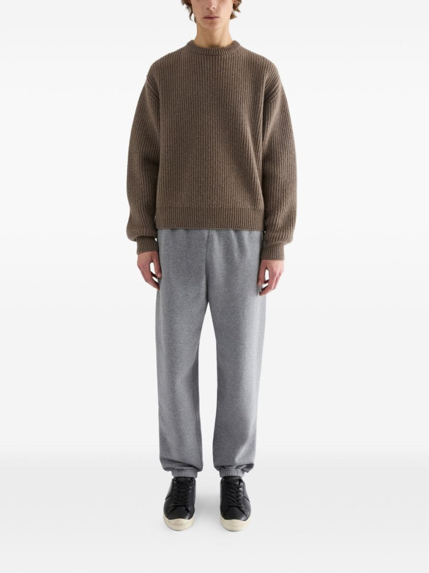 Jil Sander Grey Chunky Ribbed Knit Relaxed Sweater