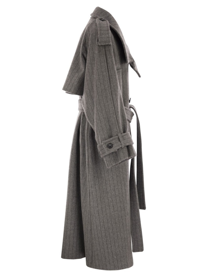Sportmax Arold1234 - Pure Wool Pinstriped Trench Coat