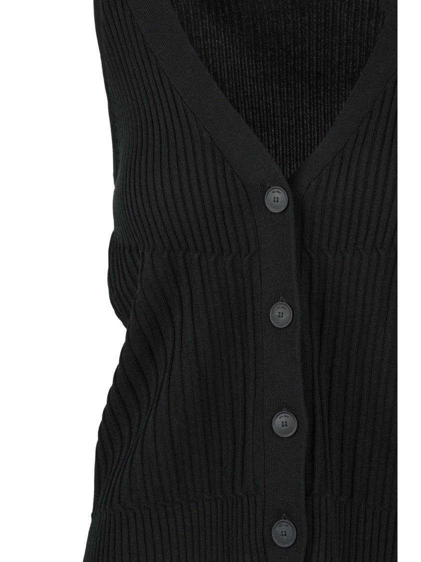 Max Mara Black Cotton-Blend Ribbed Vest