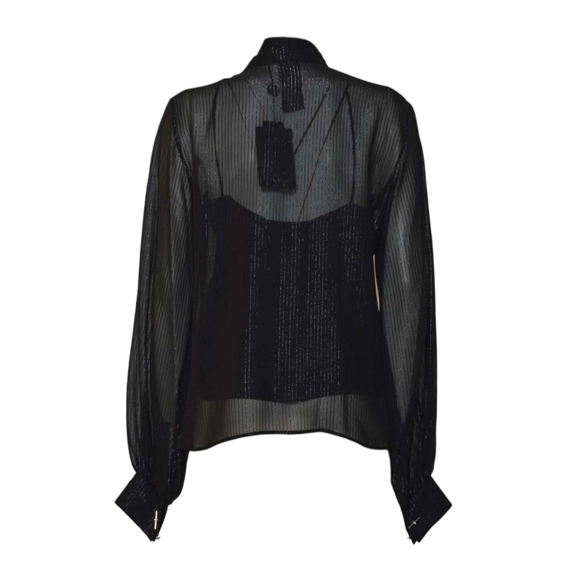 Max Mara Sheer Black Blouse With Tie-Neck And Voluminous Sleeves
