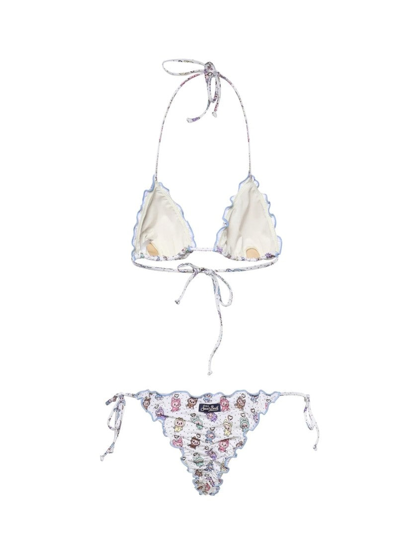 Mc2 Saint Barth White Frou Frou Viscose Bikini Set