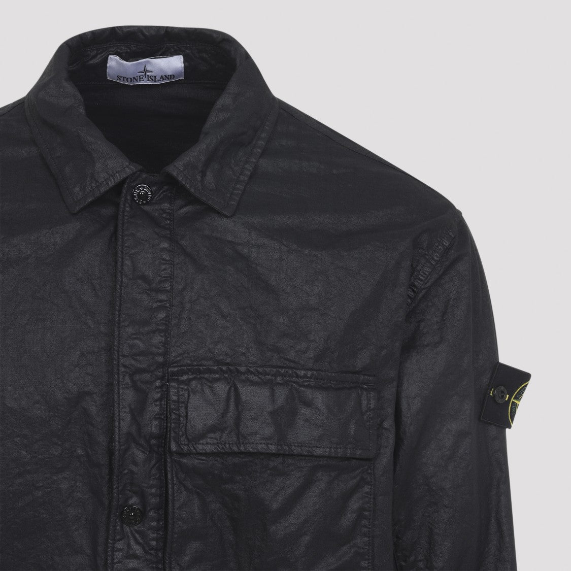 Stone Island Long-Sleeve Black Shirt Jacket With Classic Collar