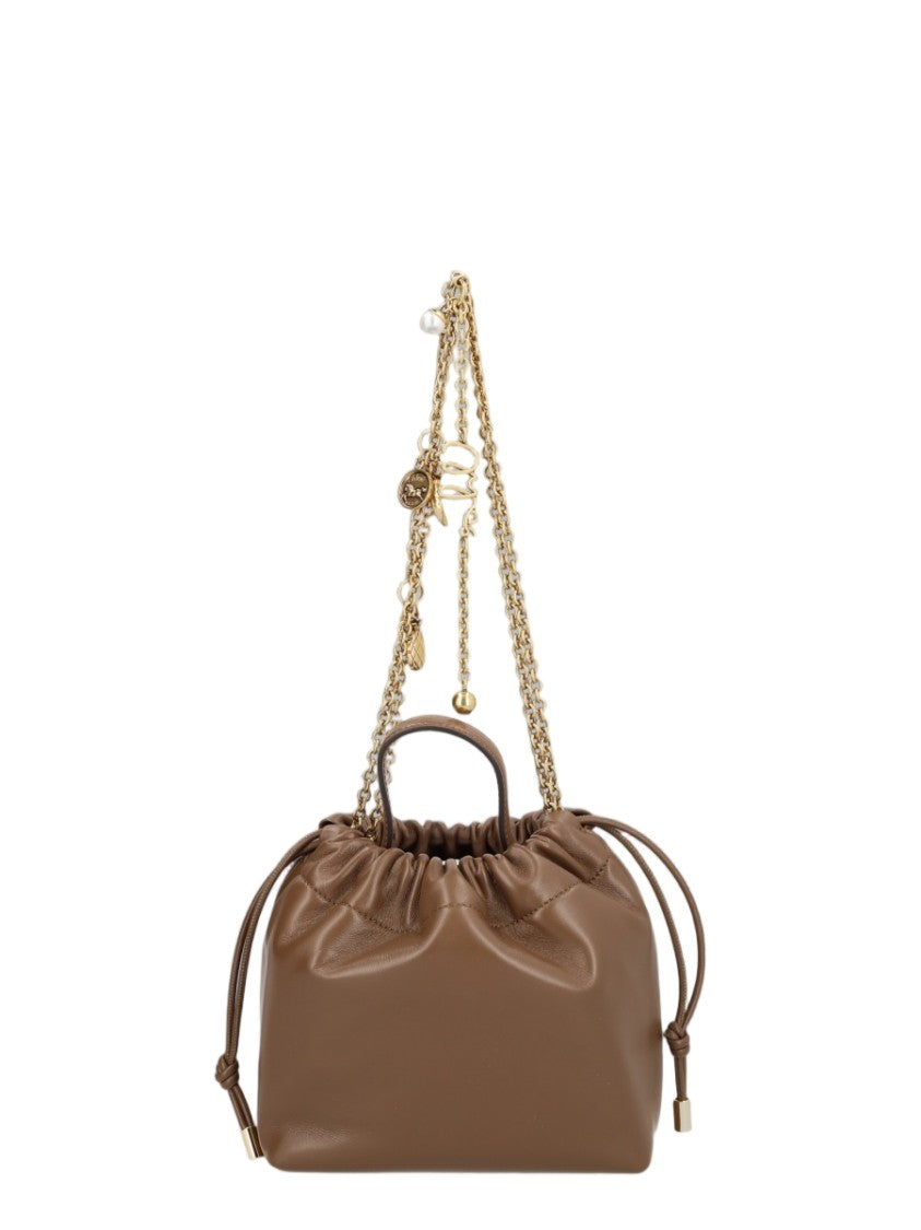 Chloé Brown Gold-Tone Chain Strap Gathered Leather Shoulder Bag