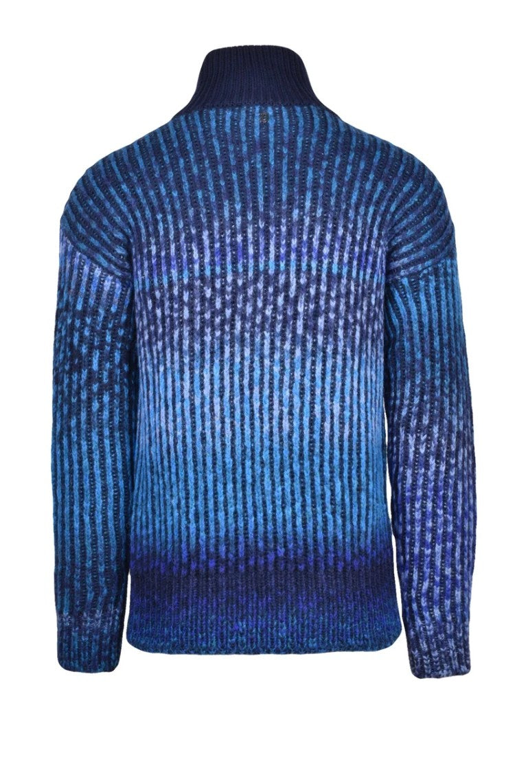 Dondup Wool Alpaca Zip Mock Neck Sweater - Blue/Light Blue