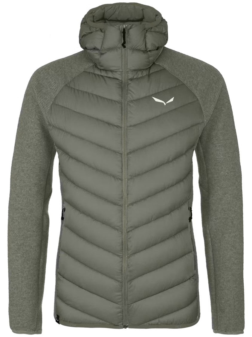 Salewa Green Fanes Sarner Jkt Quilted Knit-Sleeve Hooded Jacket