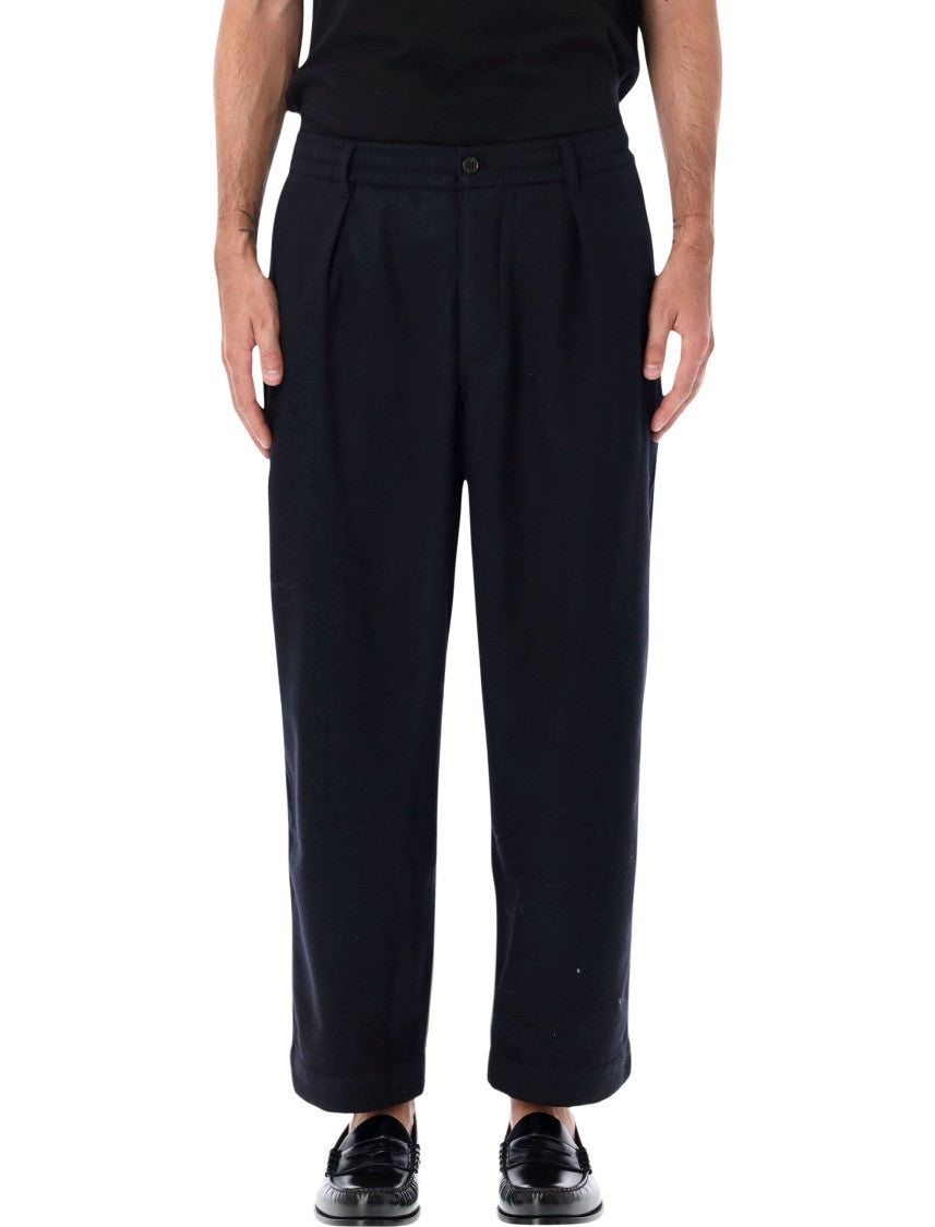 Universal Works Relaxed Black Oxford Pants With Adjustable Waist And Functional Pockets
