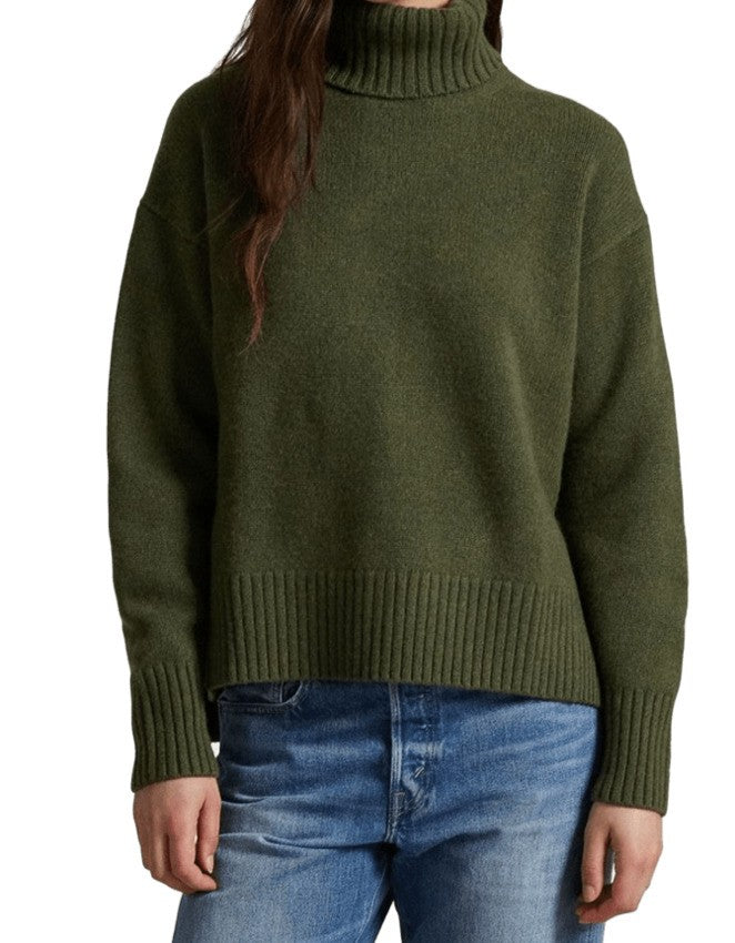 Polo Ralph Lauren Asymmetrical Hem Green Wool-Cashmere Blend Sweatshirt