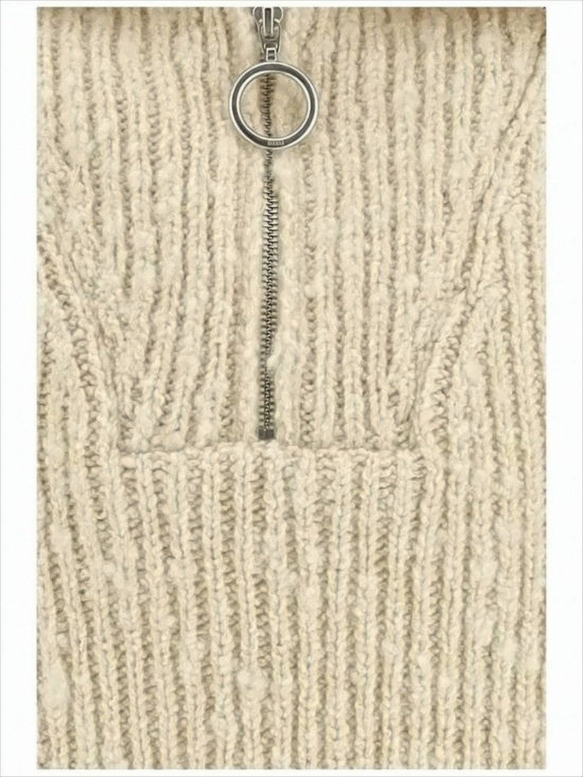 Ami Paris Ribbed Knit Sweater With Half-Zip And Plush Texture