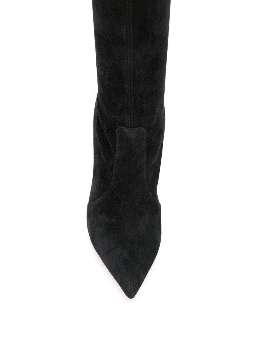 Casadei Pointed Toe Long Boots With Stiletto Heel And Suede Finish