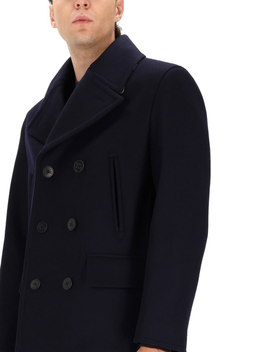 Burberry Double-Breasted Navy Wool Peacoat