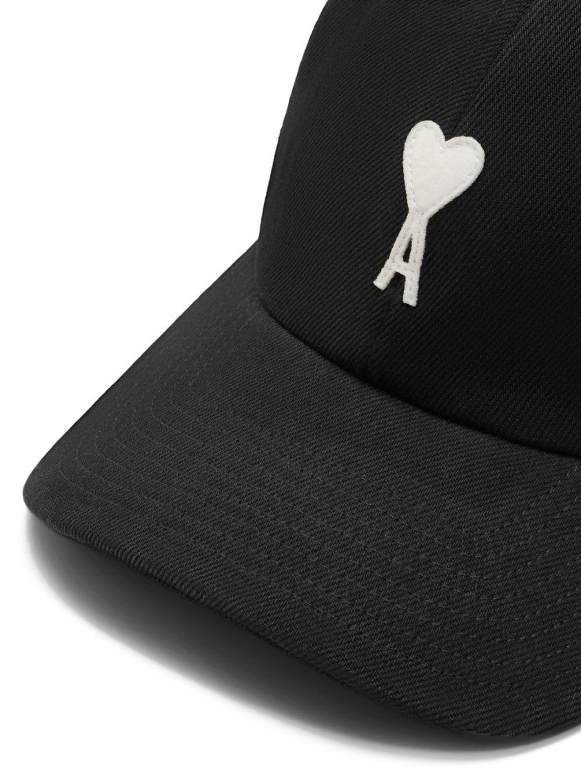 Ami Paris Black Logo Patch Adjustable Buckle Hat
