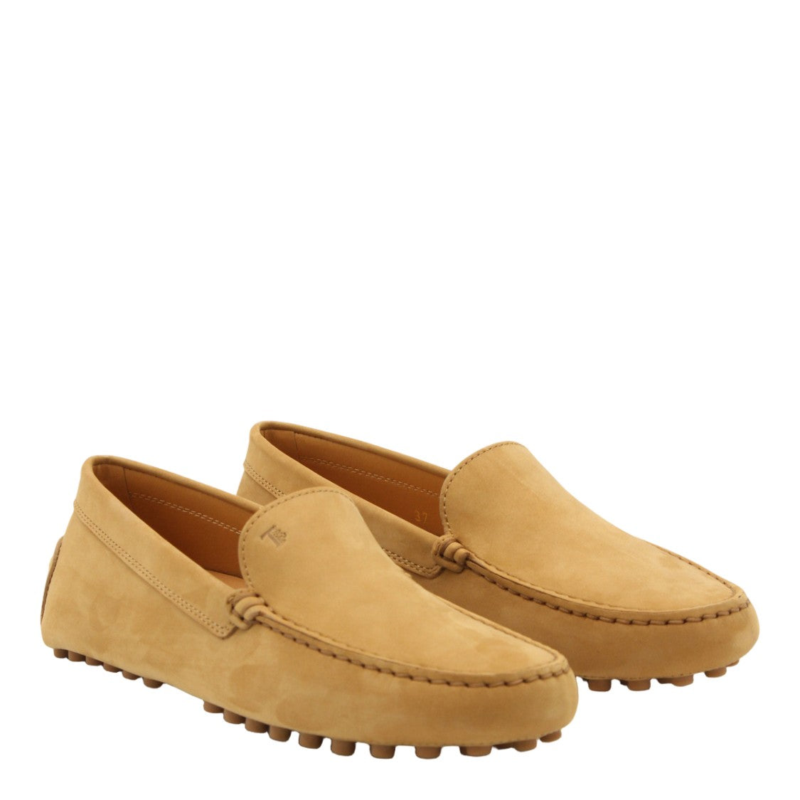 Tod's Camel Leather Flat Shoes With Moccasin Stitch