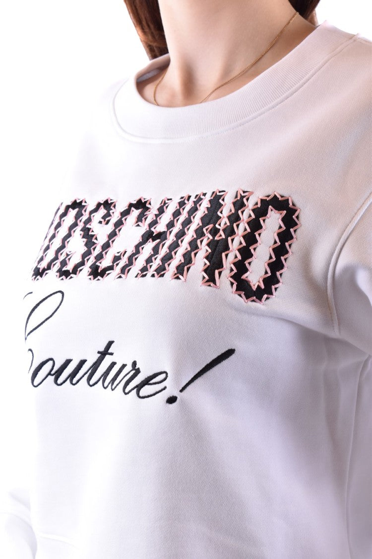 Moschino Cropped White Sweatshirt With Scalloped Hem