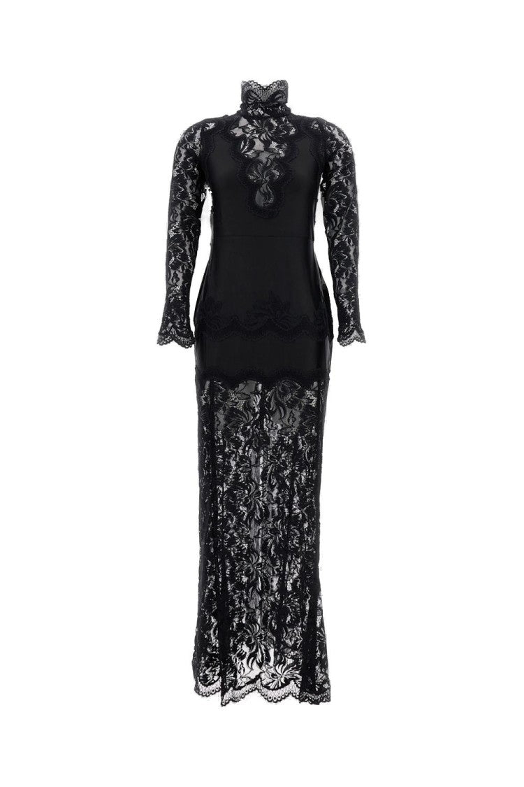 Rabanne Lace Maxi Dress With High Neck And Flowing Silhouette
