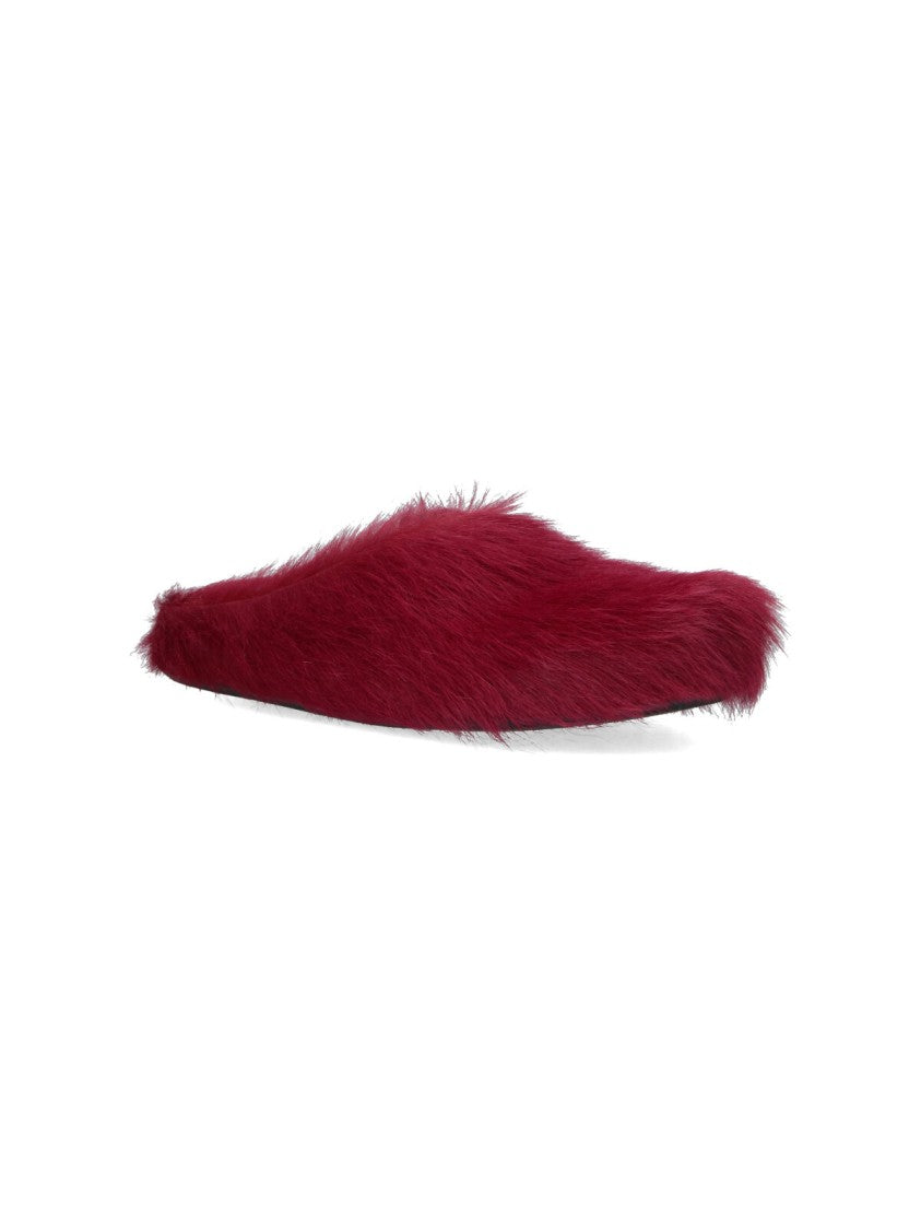 Marni Slip-On Mules In Red Calf Hair Leather