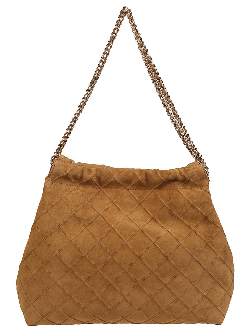 Tory Burch Fleming Quilted Brown Suede Hobo Bag