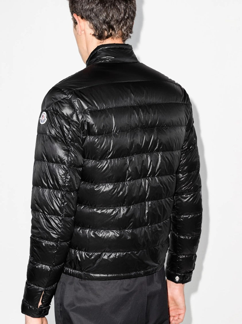 Moncler High-Collared Black Puffer Jacket With Horizontal Quilting