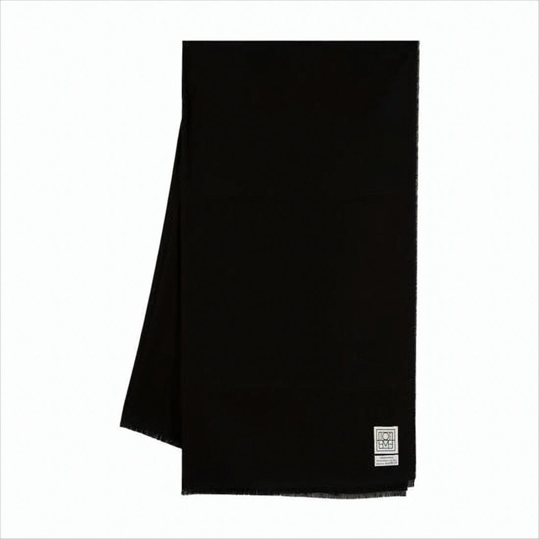 Totême Solid Black Wool Scarf With Minimalist Label