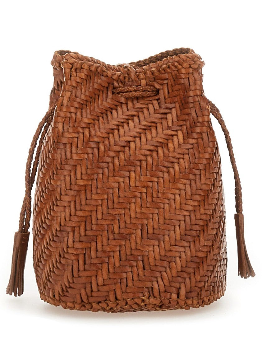 Dragon Diffusion Rich Tan Pompom Double Jump Leather Bucket Bag