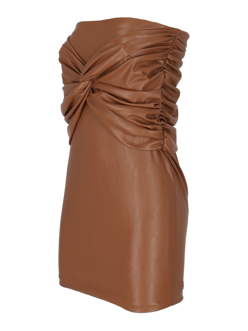 Elisabetta Franchi Brown Leather-Like Mini Skirt With Ruched Design