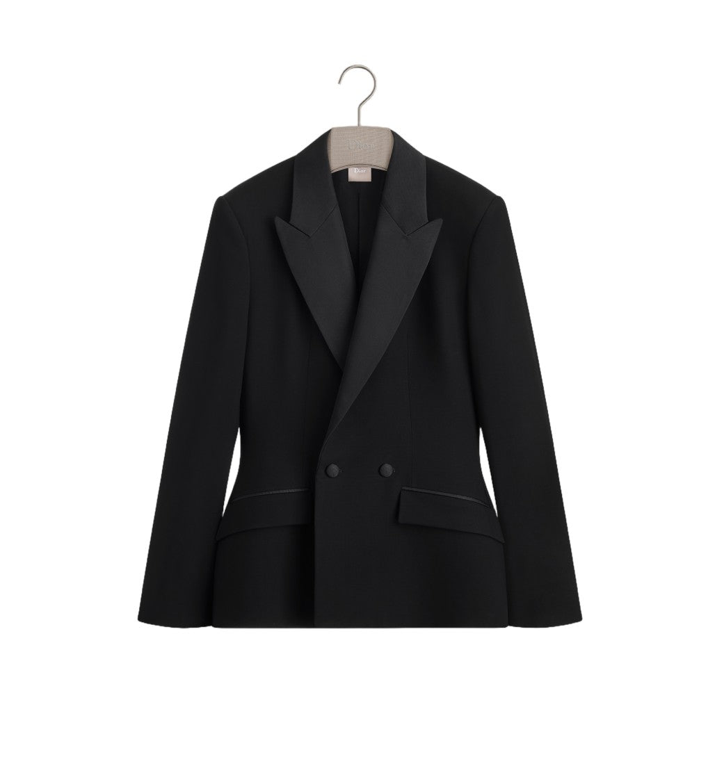 Christian Dior Double-Breasted Tailored Woven Jacket With Pointed Lapels