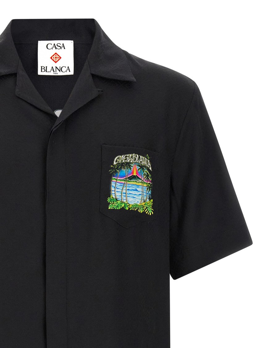 Casablanca 'Volcano' Print Monogram Silk Shirt