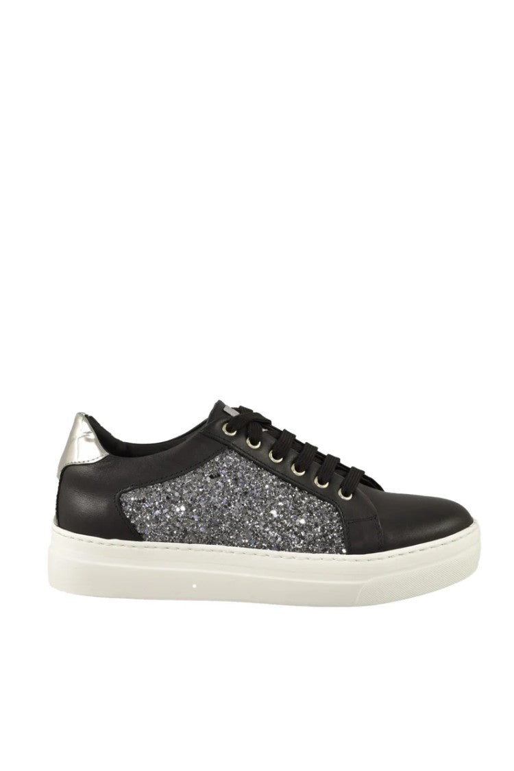 Twelve Style Division Leather/Polyurethane Sneakers - Black/Silver