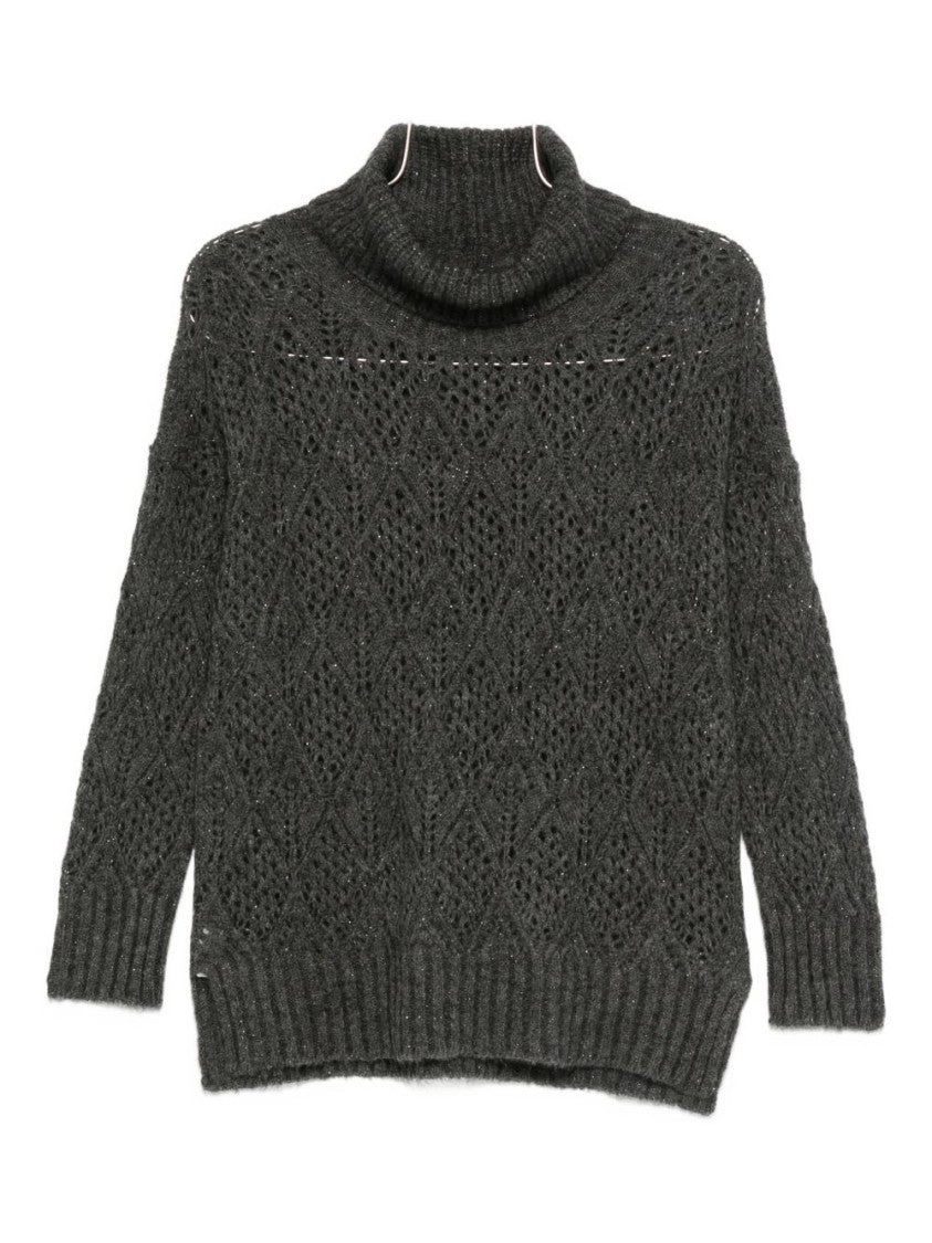 Dexterior Textured Knit Sweater With Diamond Openwork Details
