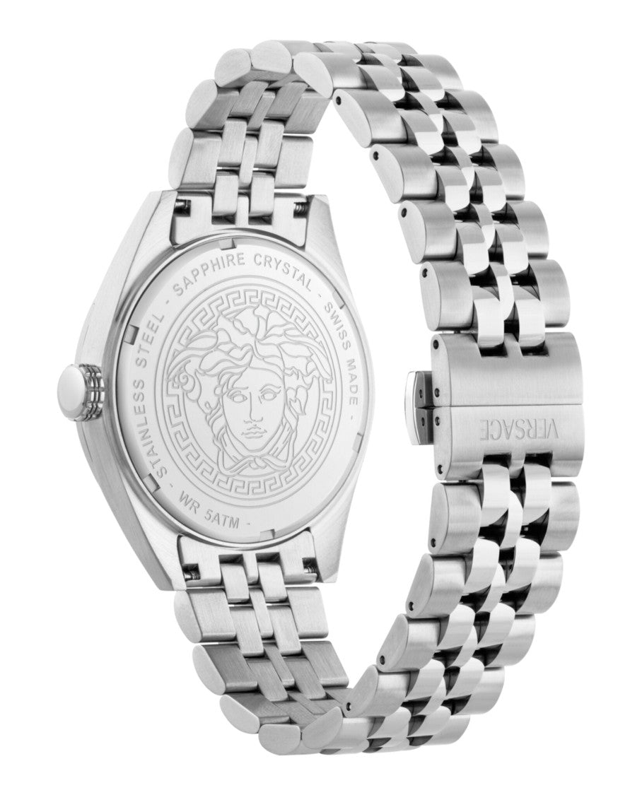 Versace 41Mm Stainless Steel Athletic Bracelet Watch With Blue Guilloche Dial