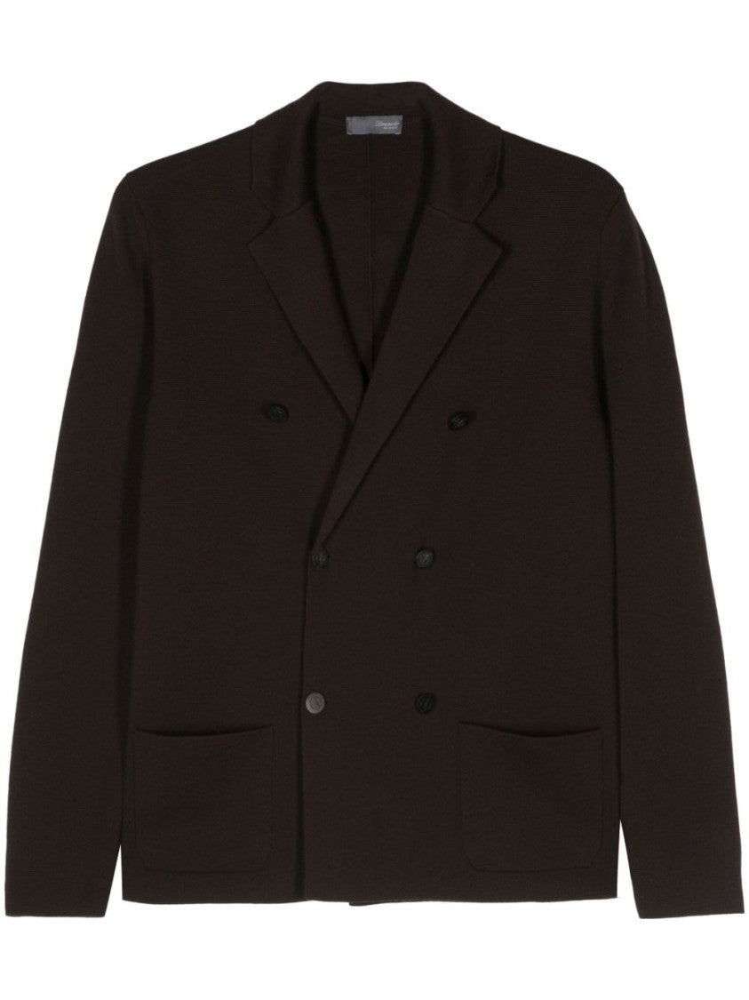 Drumohr Double-Breasted Black Blazer In Pure Merino Wool