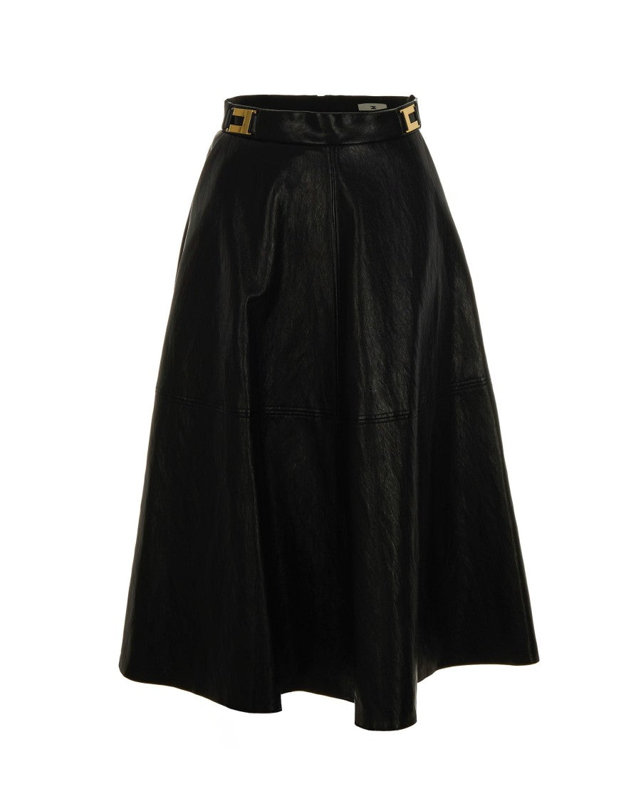 Elisabetta Franchi Craquelé Skirt With Logo Details – Black