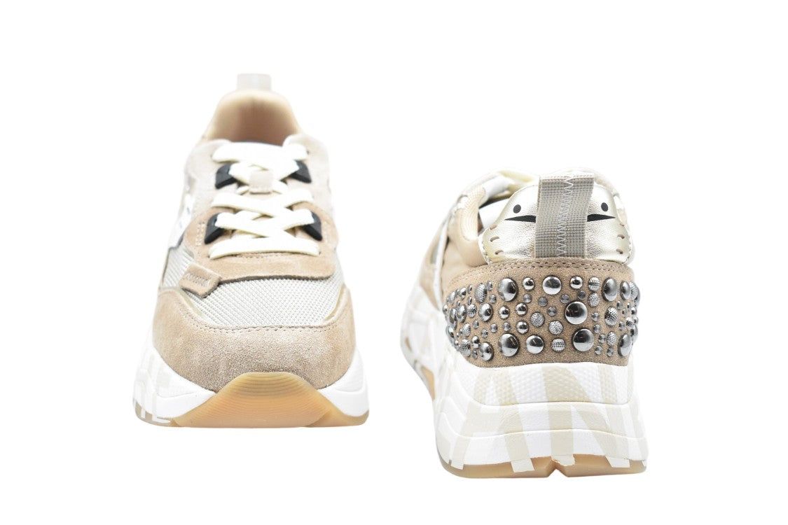 Voile Blanche Lace-Up Beige Low-Top Sneakers With Sole