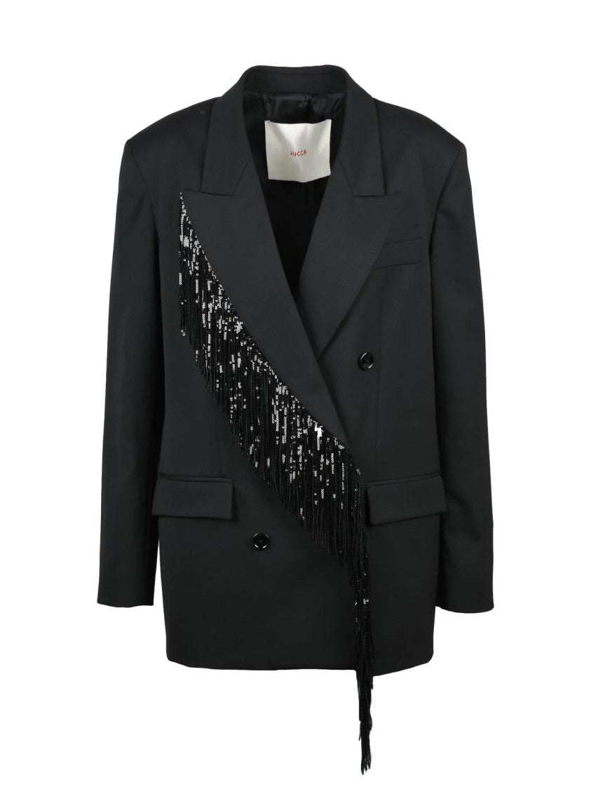 Jucca Black Polyester-Blend Double-Breasted Long Jacket