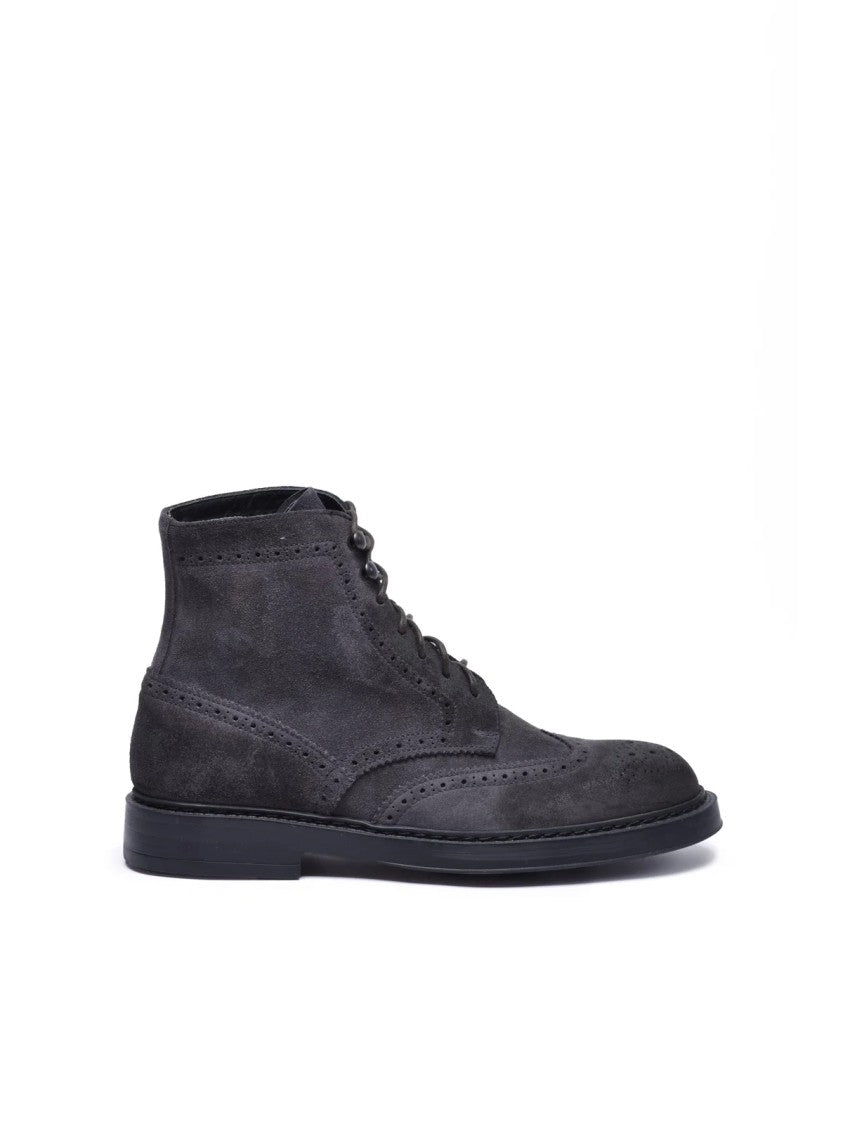 Doucal's Grey Suede Rubber Men's Perforated Suede Bootie