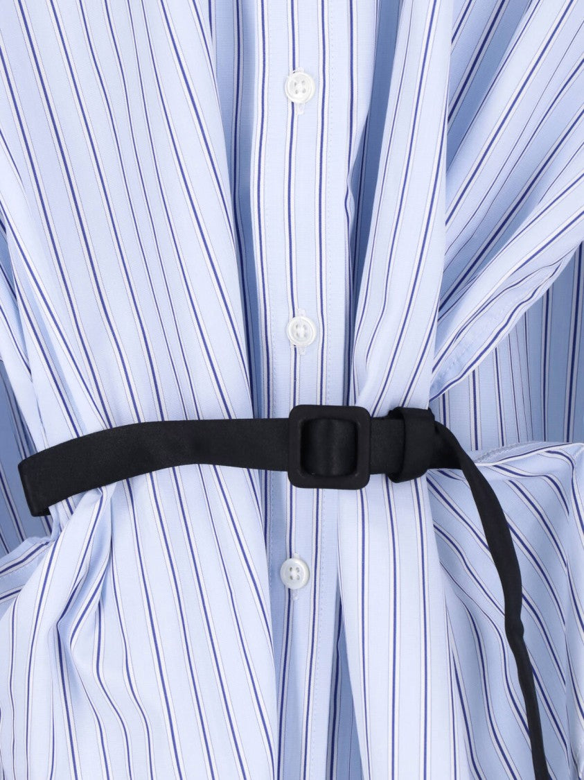 Vaquera Blue Belted Striped Cotton Shirt